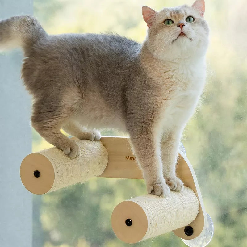 Mewoofun Pet Beds Cat Wall Shelves Wall Mounted Steinway Cat Step Double Cat Furniture Climbing Frame with Suction Cup, Brown, 14.96"*7.28"*4.72"