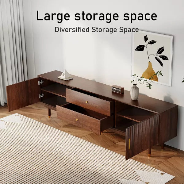 LOVSON Mid-Century Modern TV Stand, 70.9” Walnut Entertainment Center with Storage Drawers, Living Room Bedroom Media Console