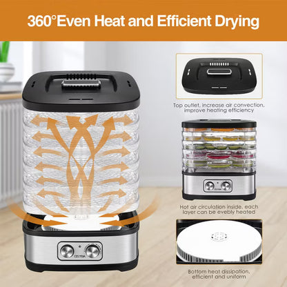 OSTBA 5-Tray Food Dehydrator, 240W, BPA-Free, Adjustable Temp, LED Display, Timer, Dishwasher Safe, for Jerky, Fruits, Herbs + Recipe Book