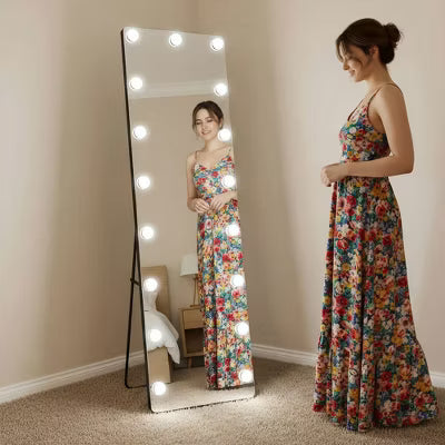 Resenkos 56x18 Inch Hollywood Style Vertical Full-Length LED Mirror, Vanity Wall Mirror with Integrated Lighting for Dressing Room White