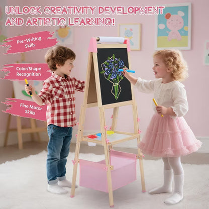 Kinder King Kids Art Easel Double-Sided Art Easel with Whiteboard and Chalkboard for Painting