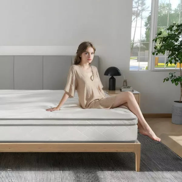 Wooakway Full Size 74.8" L 53.9" W 12" H Hybrid Mattress in a Box with Gel Memory Foam Individually Wrapped Pocket Coils Innerspring