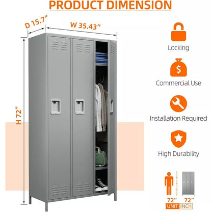 AOBABO Metal Lockers For Employees School Office Gym Home Lockers Storage,3 Doors Lockers With 6 Shelves And 6 Hooks, Assembly Required, Black