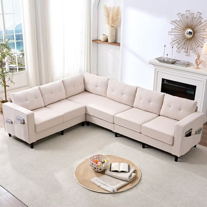Mjkone 108"Snowflake Velvet Oversized Modular Sectional Sofa, L-Shaped Sectional Sofas with Side Pocket, Large 6 Seater Corner Sofa