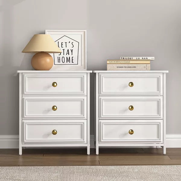 Resenkos 3-Drawer Wood Rectangle Nightstand Set of 2 Bedside Table Living Room Small Dresser, 20" Tall