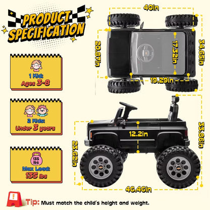 Joyracer Chevrolet 24V 4WD 2-Seater Ride On Truck for Kids, Electric Ride On Toys Cars with 7Ah Battery, Remote Control & MP3