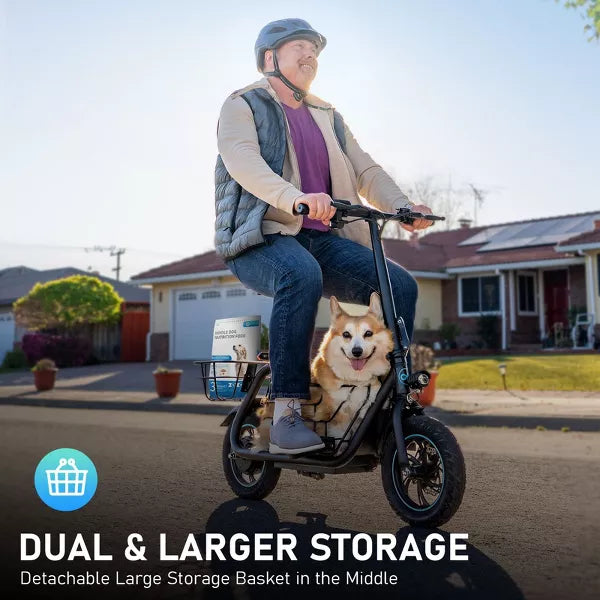 Mastgoal 550W Electric Scooter with Seat for Adults, 12 inch Commuter Electric Scooter for Dogs with Front & Back Basket- up to 20 Miles 18.6MPH
