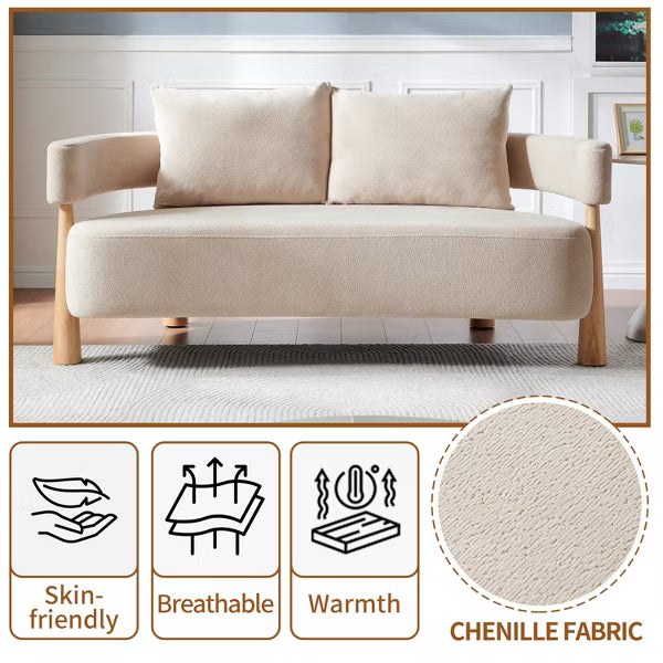 67" Chenille Loveseat Sofa with 2 Pillows C Cozy Upholstered Couch for Living Room, Bedroom, or Office