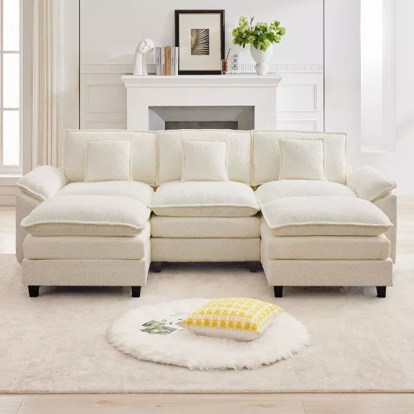 Likepay 105.9 in. Chenille Fabric 5 seat Sectional Sofa with 2 Ottomans