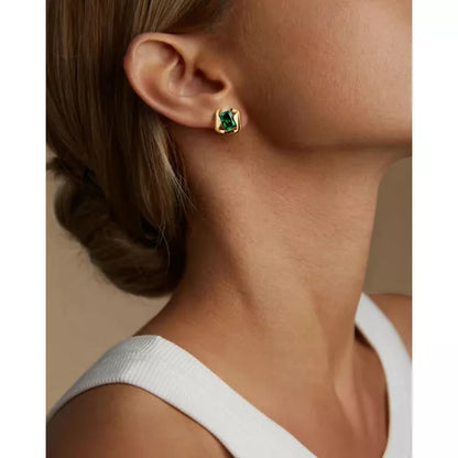 Molenia 925 Sterling Silver Earrings for Women, 14K Gold Stud Earrings with Emerald Hypoallergenic Post Jewelry Gifts for Her Mom Wife Girlfriend