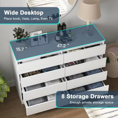 Resenkos Mid Century Modern 8 Drawer Dresser for Bedroom with Hidden Handle