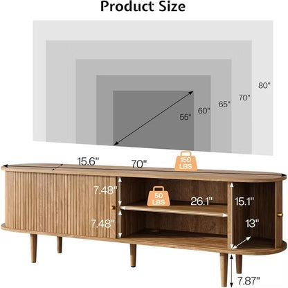 AMERLIFE 70" TV Stand with Solid Wood Legs