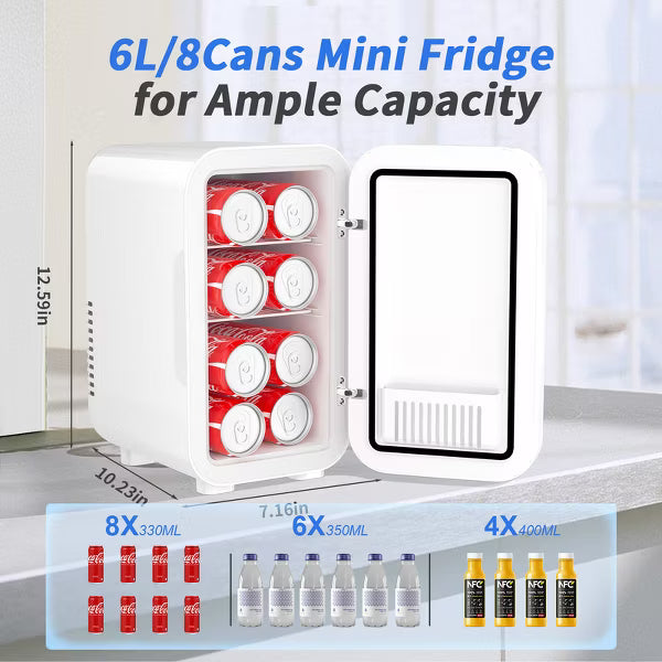 YASHE Mini Fridge, 6 Liter/8 Can 110V AC/DC Portable Thermoelectric Cooler Refrigerators for Bedroom, Skincare, Beverage, Office, Dorm Room and Car