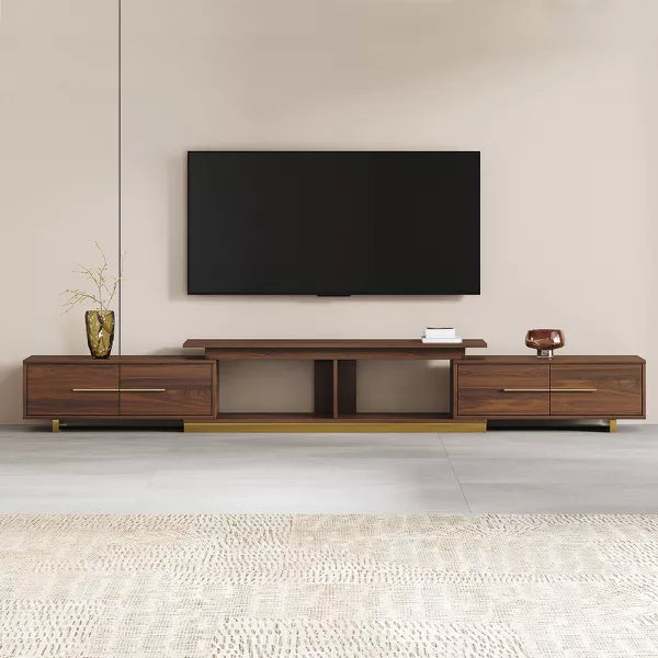 LOVSON 63.4'‘ to 94.5’' Expandable Stainless Steel Pedestal Entertainment Center, with 4 Drawers & 2 Open Shelf ,for Living Room Media Console