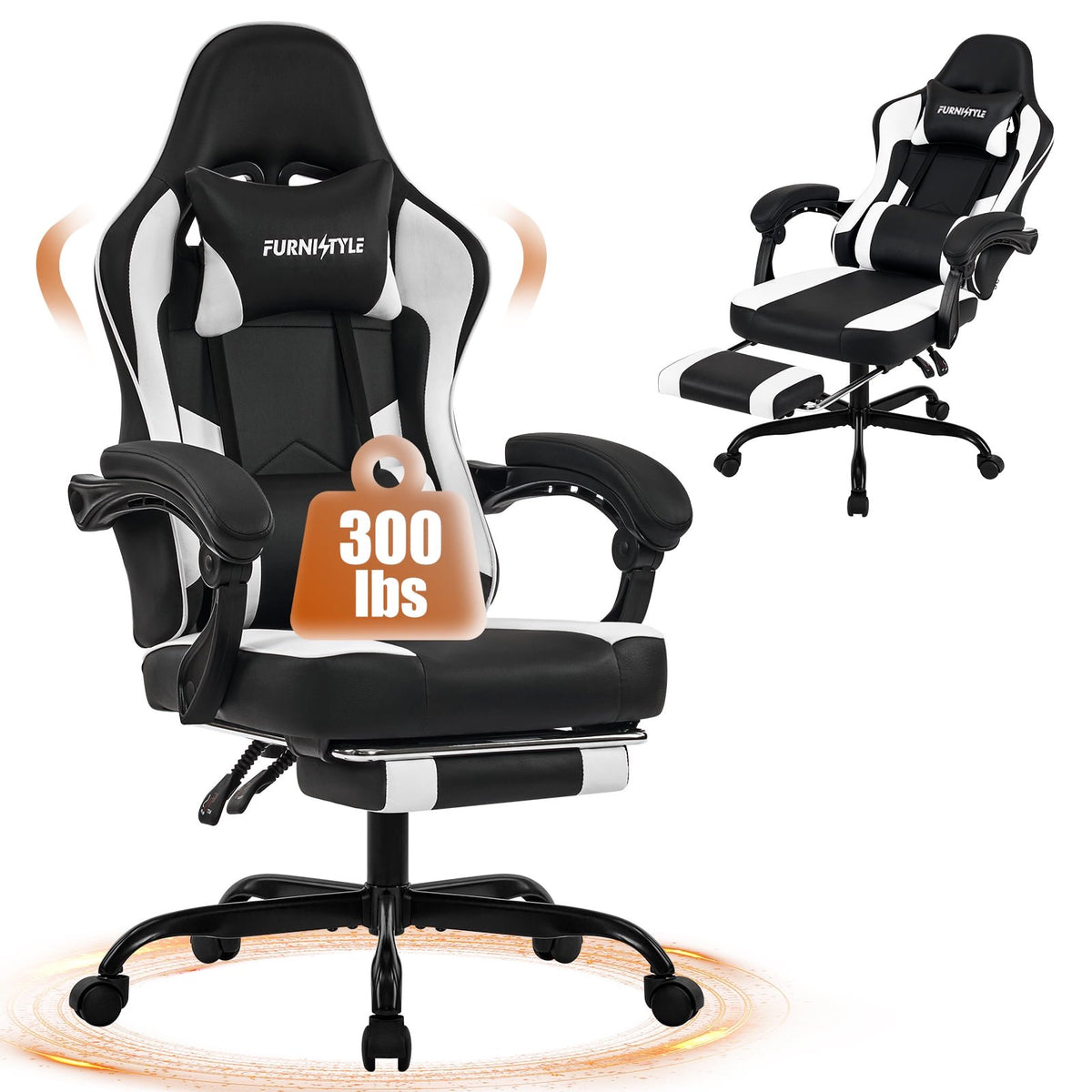 Gaming Chair, Video Game Chair with Headrest and Lumbar Support,High Back Ergonomic Computer Chair with Footrest,Swivel Desk Office Chair, Black