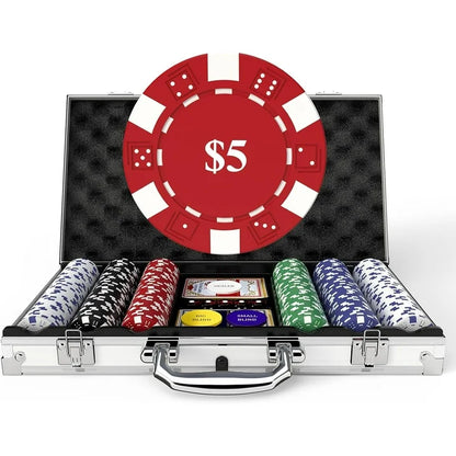 HEITOK 300PCS 11.5g Professional Poker Chip Set with Aluminum Case for Texas Hold em, Age 18+, New