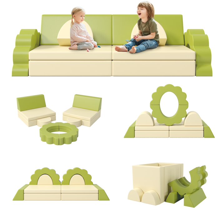 HSUNNS 10PCS Modular Kids Play Couch Set, Kids Sofa Couch with Soft PU Leather, Toddler Sofas for 0-3 Years, Certified by CPC, CPSIA and ASTM, Modular Toddler Couch for Playroom, Gift for Kids