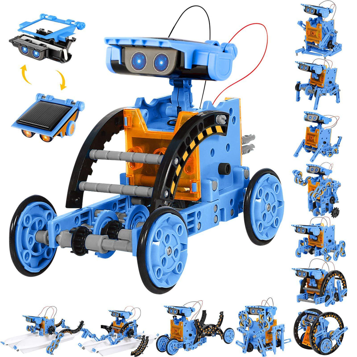 JUGAAD LIFE STEM Toys 13-in-1 Solar Power Robots Toys Set, DIY Building Science Educational Robotics Kit for Age 8-12 Boys Girls Kids, Birthday Christmas Gift for 8 9 10 11 Years Old Blue