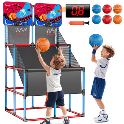 JoyStone Kids Basketball Arcade Game With LED Scoring and Sounds, Dual Shot Basketball Game for 2 Players with 6 Balls, Indoor Outdoor Basketball Toy Set for Toddlers
