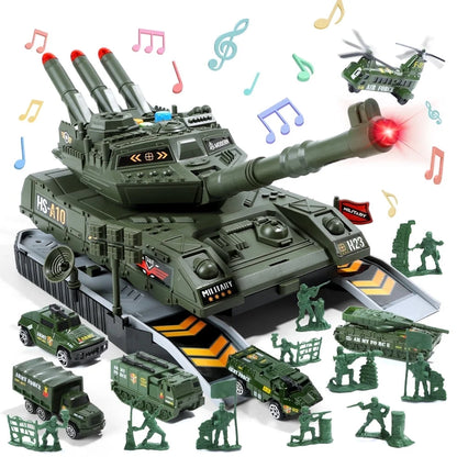 JoyStone Military Vehicle Set Battle Tank Toy with Realistic Light & Sound, 6 Pack Mini Alloy Army Cars & Soldier Figures, Great Gift for Kids