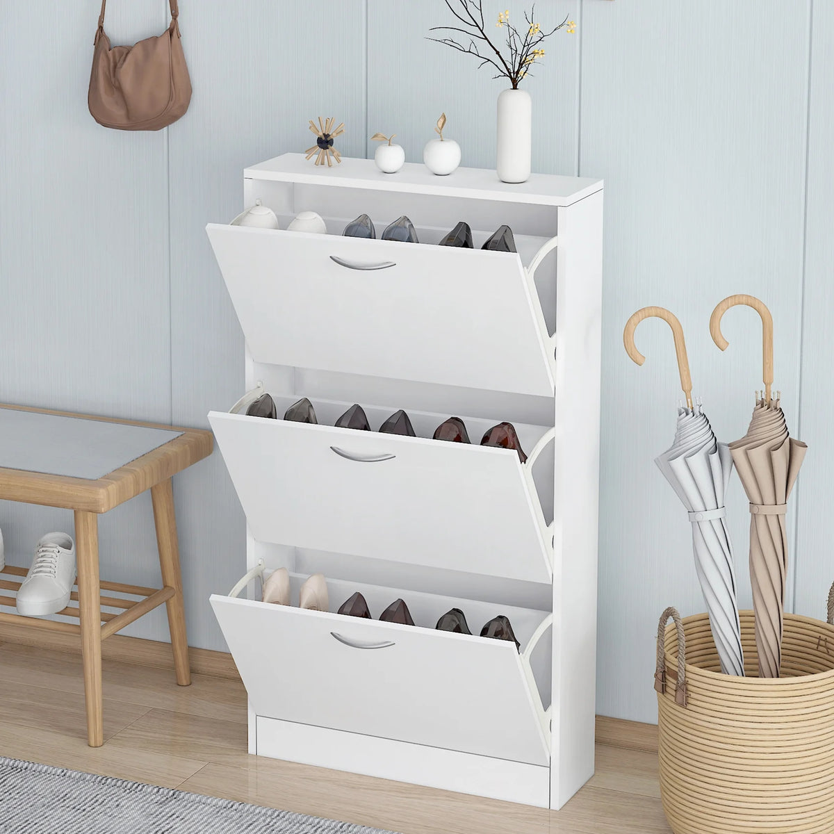 Ktaxon 3 Drawers Wooden Shoe Cabinet, Entryway Shoe Storage Cabinet Shoe Rack Organizer for Hallway Bedroom Closet Living Room Home Apartment, White