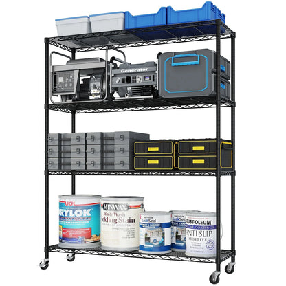 Ktaxon 4 Tier Wire Shelving with Wheels, 46"W x 17.7"D x 65"H Multifunctional Storage Rack Metal Garage Shelves Organizer, Capacity for 800lbs, Black