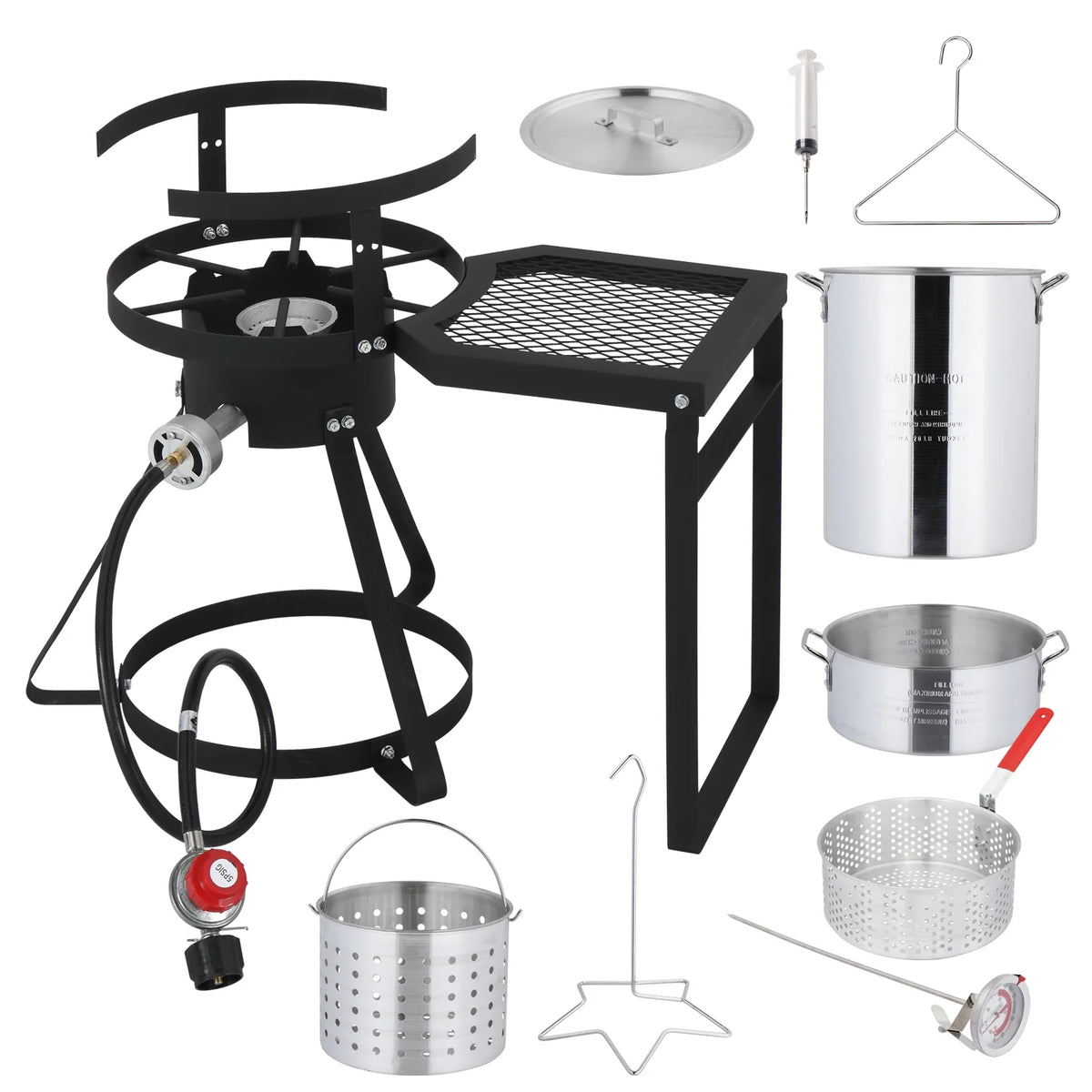 Ktaxon Propane Outdoor Fryer Kit Aluminum Frying/Boiling Turkey Fryer Pot 30QT 4 Piece Set with Side Table