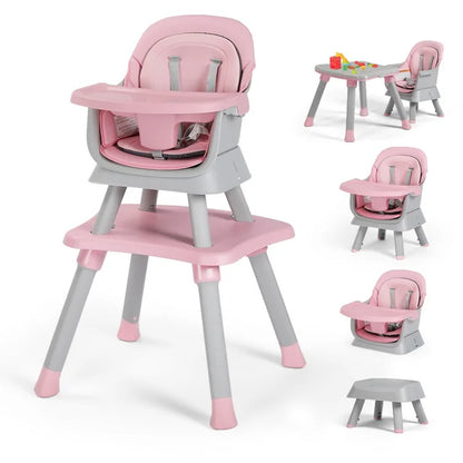 LINLUX 8 in 1 Convertible High Chair for Babies, Feeding Booster Seat for Toddlers, Pink