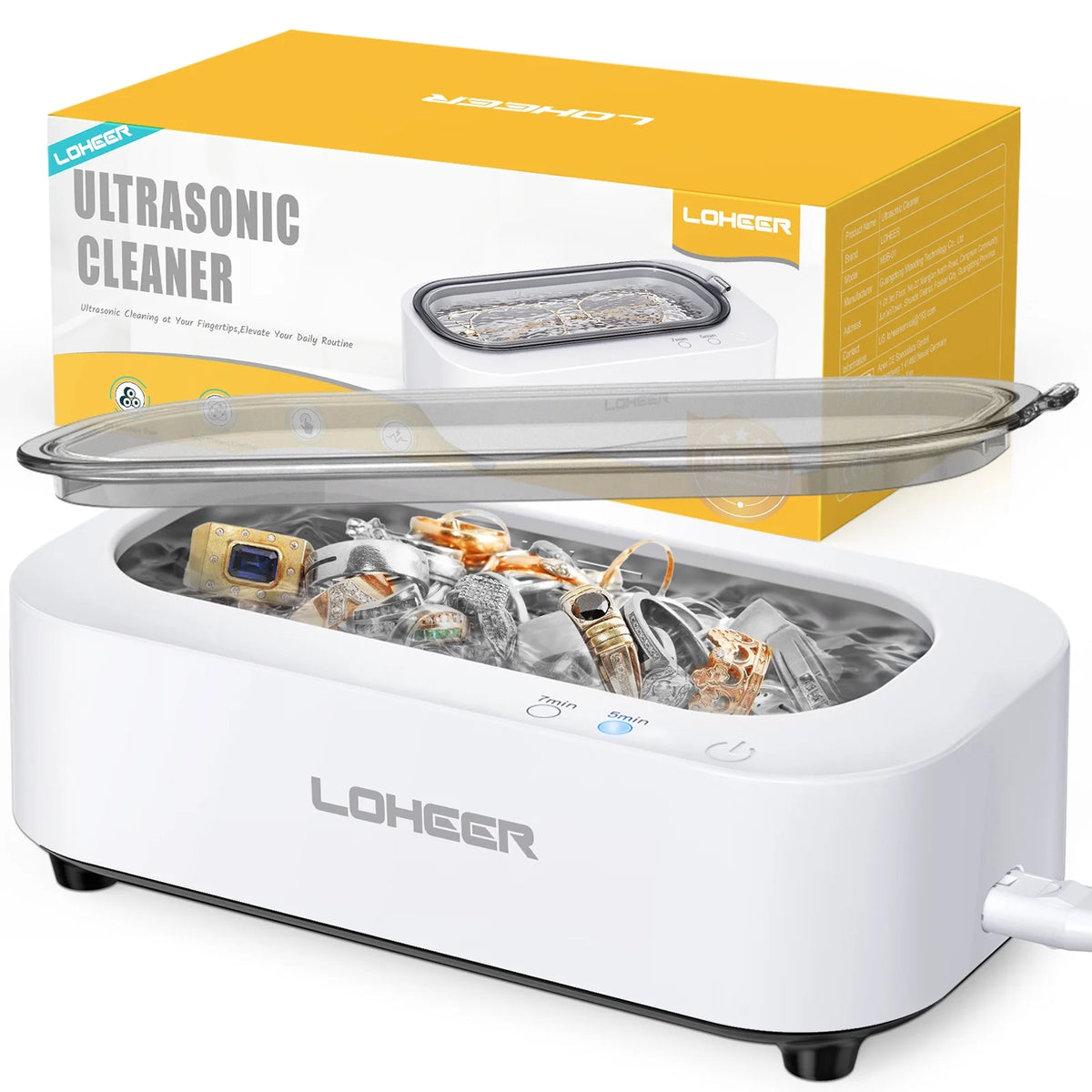 LOHEER Ultrasonic Jewelry Cleaner, 12oz 48Khz Ultrasonic Cleaner for Rings, Glasses, Jewelry
