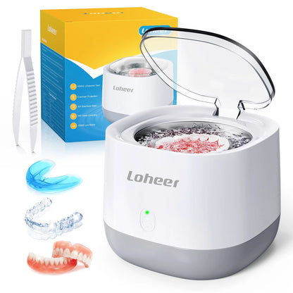 Loheer Ultrasonic Retainer Cleaner 45kHz, 250ML Retainer Cleaner Machine for Denture, Mouth Guard, Aligner