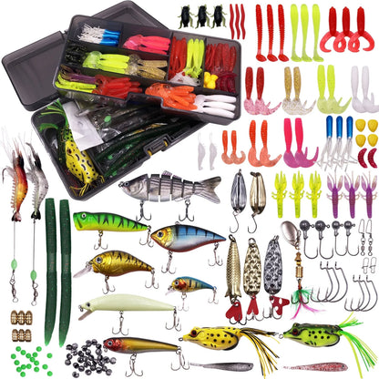 Luxvie 300Pcs Fishing Lures Kit for Bass, Freshwater Frog Lure with Free Tackle Box, Fishing Lure Set Including Combo Swimbaits, Crankbaits, Spinnerbaits, Plastic Worms, Jigs, Topwater Lures