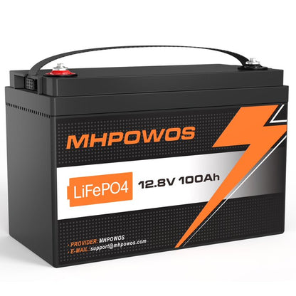 MHPOWOS 12V 100Ah Lithium LiFePO4 Battery, Deep Cycle Rechargeable Lithium Iron Phosphate Battery for Solar, Fish Finder, Marine, Outdoor Camping, Off-Grid Applications