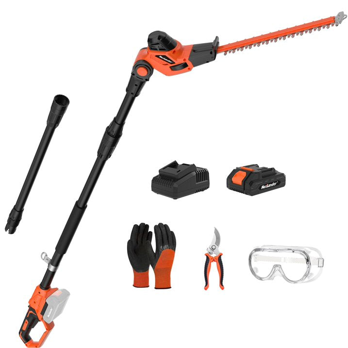 MAXLANDER Hedge Trimmer 18-Inch Cordless Pole Hedge Trimmer, 16-Feet Max Reach Hedge Trimmer with Extension Pole, Multi-angle Adjustable, 2.0Ah Battery and Charger Included