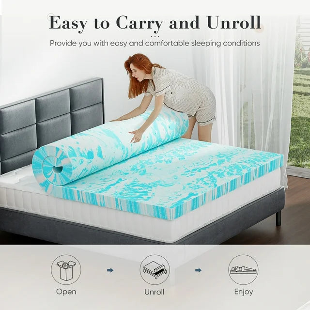 EverPick Memory Foam Mattress Topper - 3 Inch Gel Infused Memory Foam - Plush Feel - Cooling and Pressure Relieving for Back Pain - Queen Size