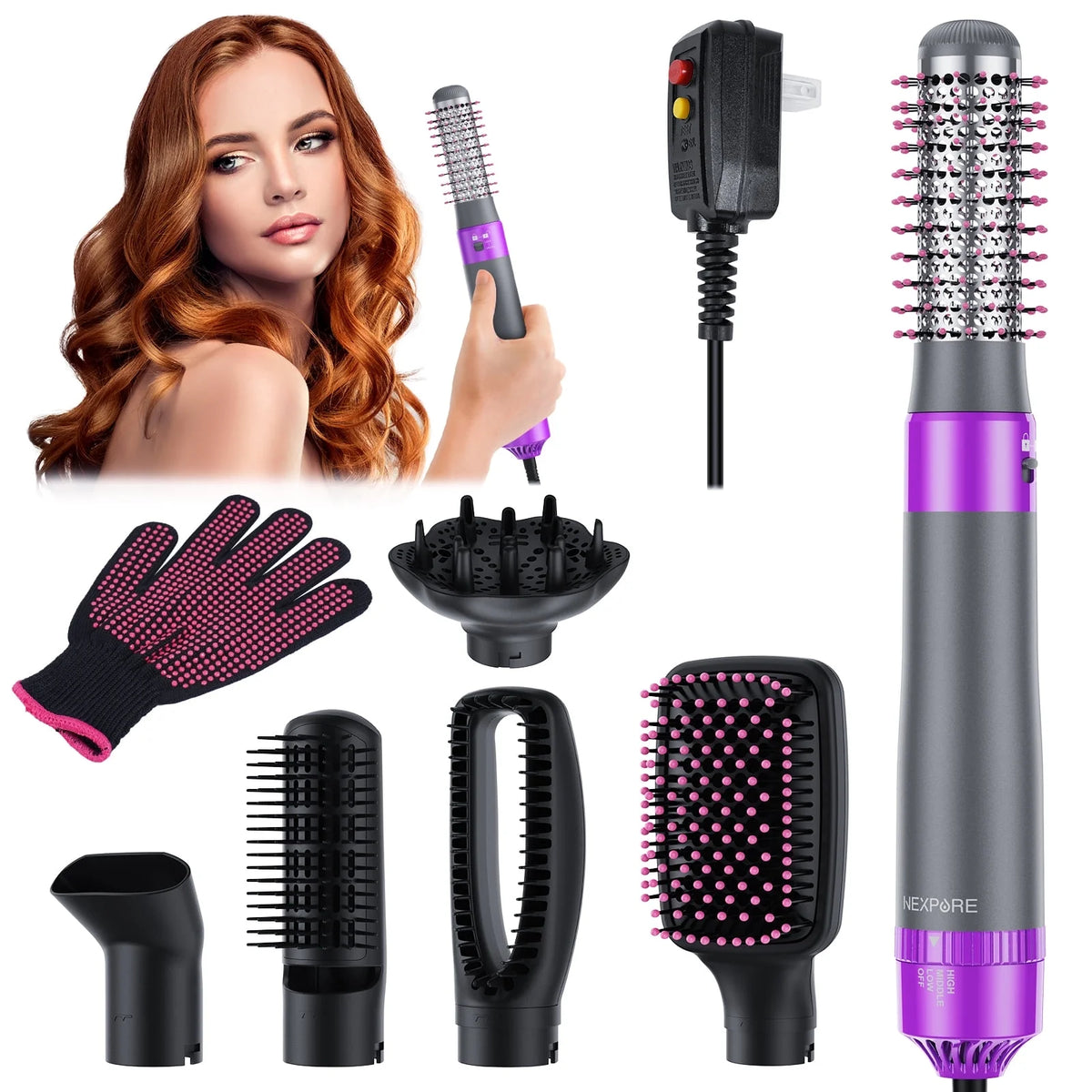 NEXPURE 6 in 1 Hot Air Styler, Dusty Purple  Blow Dryer Brush, Fast Drying, No Heat Damage
