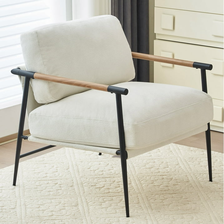 Othniel White Accent Chair Armchair Chenille Mid Century Modern Accent Chair Metal Leg Comfy Cushion