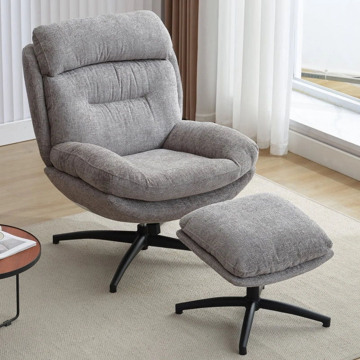 Othniel Gray Swivel Accent Chair with Ottoman Rocker Glider Chairs Ottoman Footrest Set