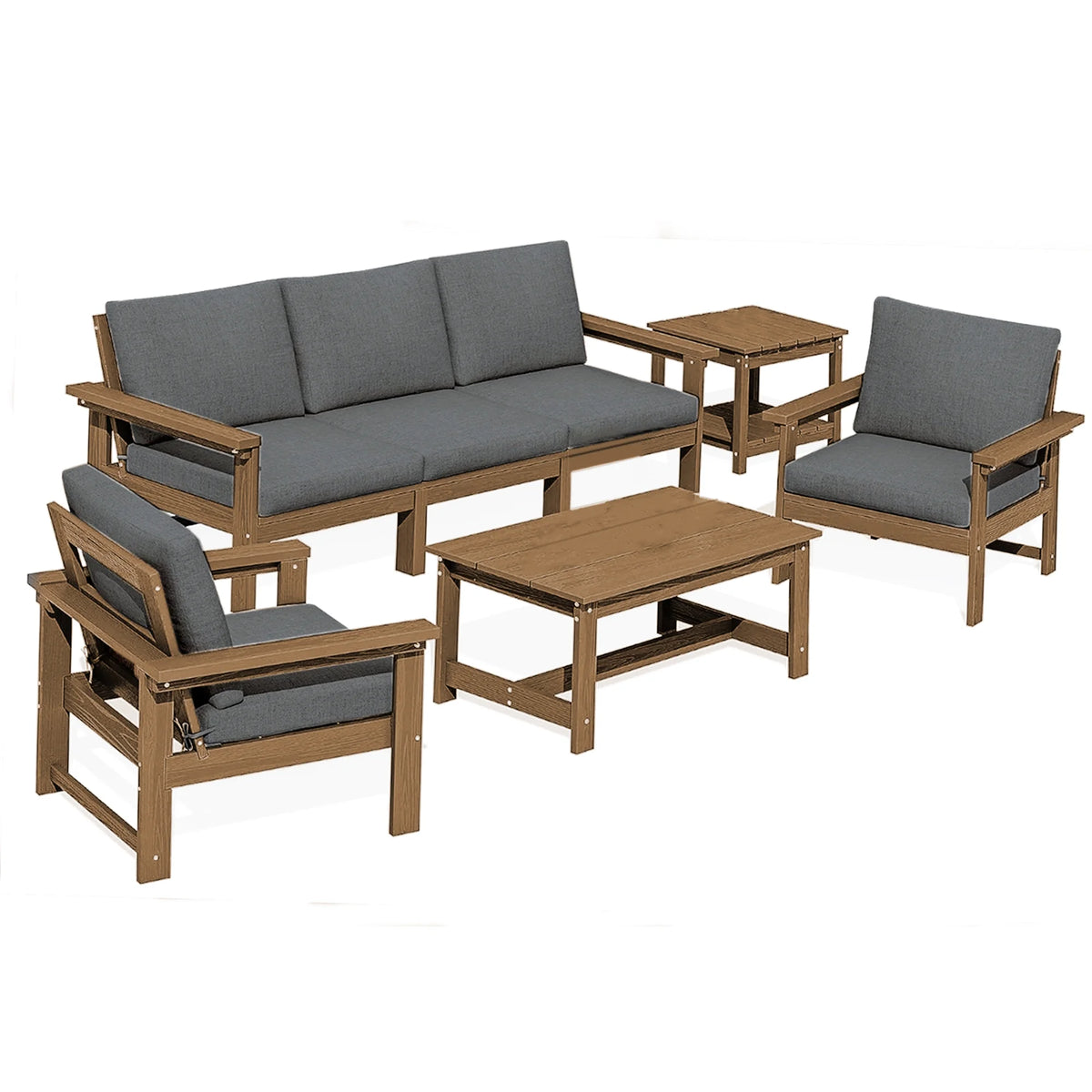 Outdoor Bar Table and Chairs Set, Adirondack Bar Chairs Set of 2 and Bar Height Table, All Weather HDPE Outdoor Patio Bar Set, Brown