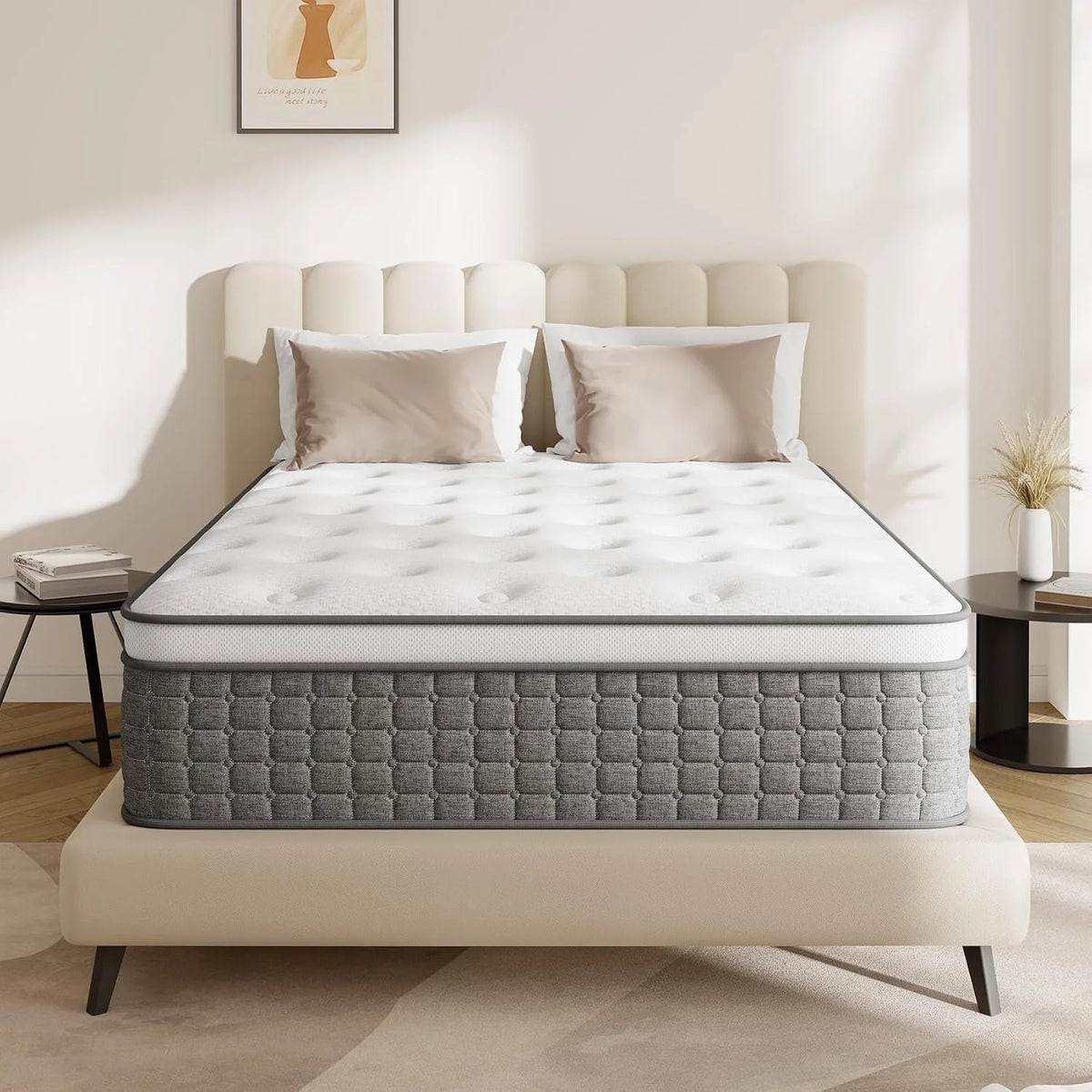 GREOO Queen Mattress in a Box, 12 Inch Hybrid Cooling Gel Memory Foam Mattress, Individually Pocket Coils, Medium Firm, Pressure Relief, CertiPUR-US