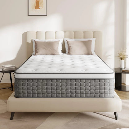 GREOO Queen Mattress in a Box, 12 Inch Hybrid Cooling Gel Memory Foam Mattress, Individually Pocket Coils, Medium Firm, Pressure Relief, CertiPUR-US