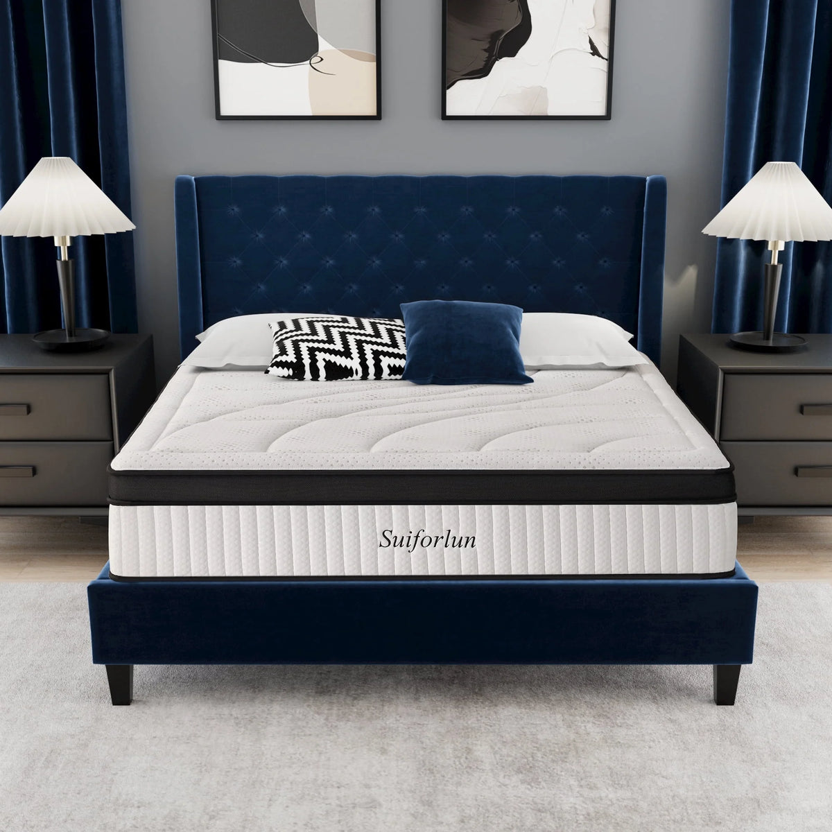 Queen Size Mattress, 14 Inch Bamboo Foam Mattress in a Box with 7 Premium Layers, Medium Firm Gel Hybrid Mattress with Pressure Relief and Support for Cool Night, CertiPUR-US Certified