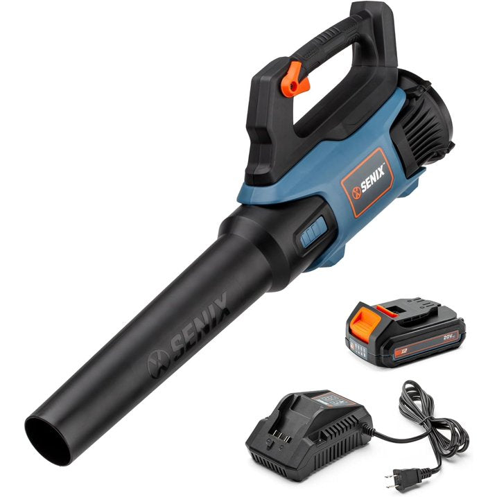 SENIX 20 Volt Max Cordless Brushless Leaf Blower, Variable Air Speeds Up To 450 CFM 100 MPH, Light Weight, Battery and Charger Included, BLAX2 M3