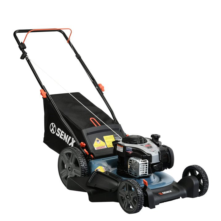 SENI 21 Gas Lawn Mower, 140cc 4 Cycle Made in USA Briggs  Stratton Engine Push Mower, 3 In 1, 6 Height Adjustments, 11 Rear Wheels, LSPG M7