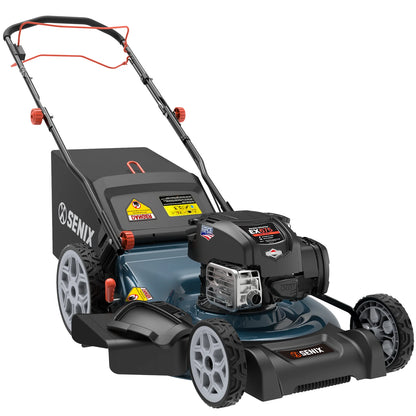 SENIX 22  Self Propelled Gas Lawn Mower, 163 cc 4 Cycle Made in USA Briggs  Stratton Engine Push Mower, 3 In 1, One step Start, 6 Position Height Adjustment, 11 In Rear Wheels, LSSG H1