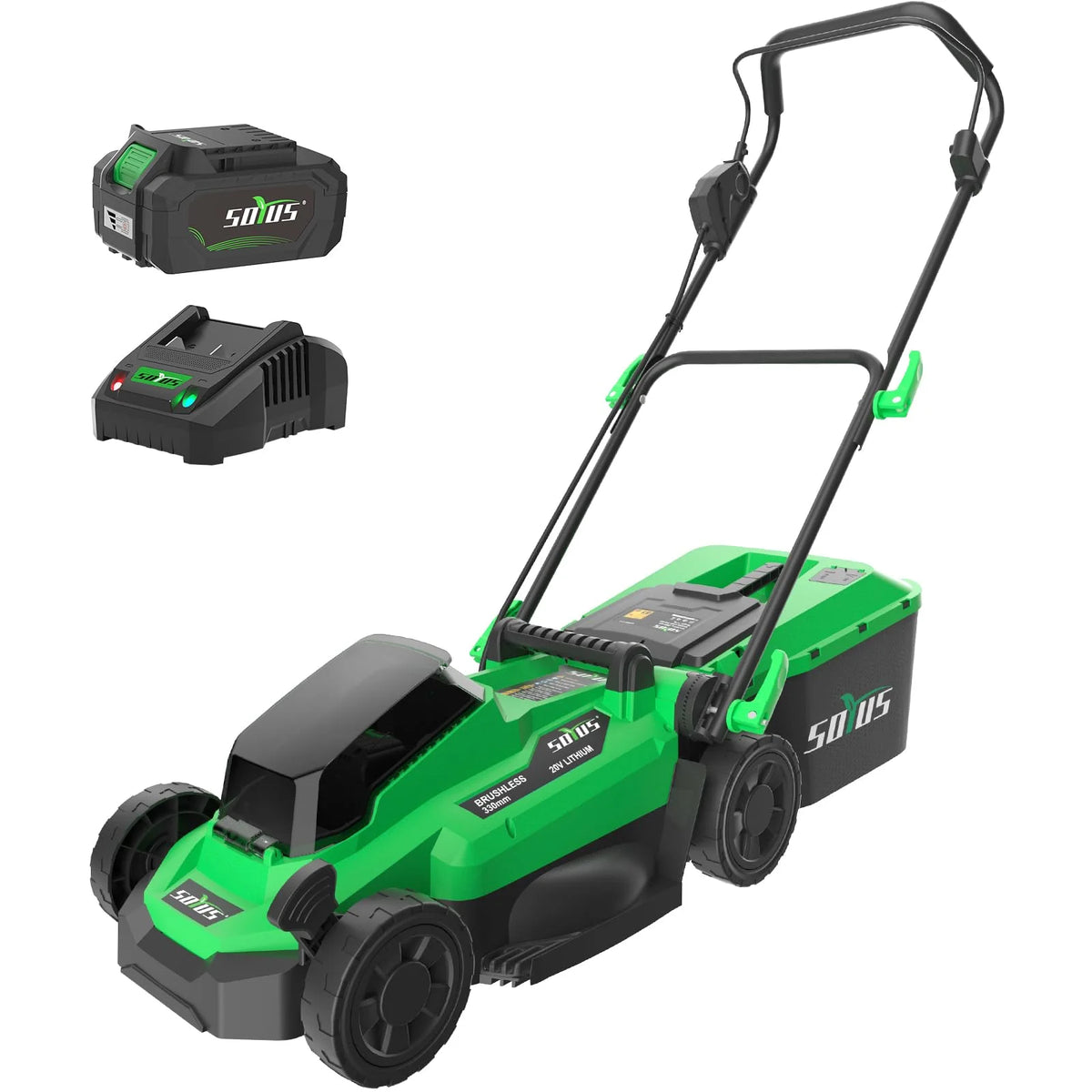 SOYUS Electric Lawn Mower Cordless, 13 Inch 20V Lawn Mowers with Brushless Motor, 5-Position Height Adjustment, 4.0Ah Batteries & Charger Included