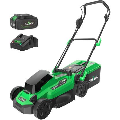 SOYUS Electric Lawn Mower Cordless, 13 Inch 20V Lawn Mowers with Brushless Motor, 5-Position Height Adjustment, 4.0Ah Batteries & Charger Included