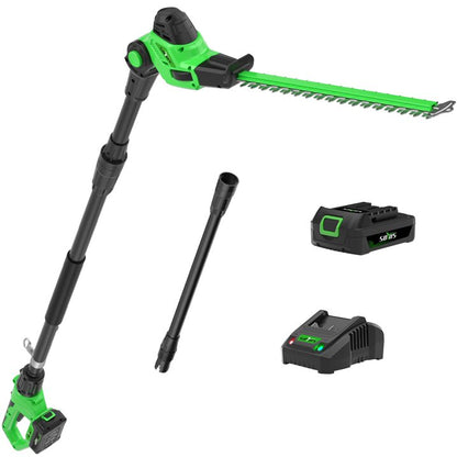 SOYUS Pole Hedge Trimmer Cordless, 18-inch Electric Hedge Trimmer with Extension Pole, 15-Foot Max Reach, Multi-Angle, 2.0Ah Battery and Charger Included