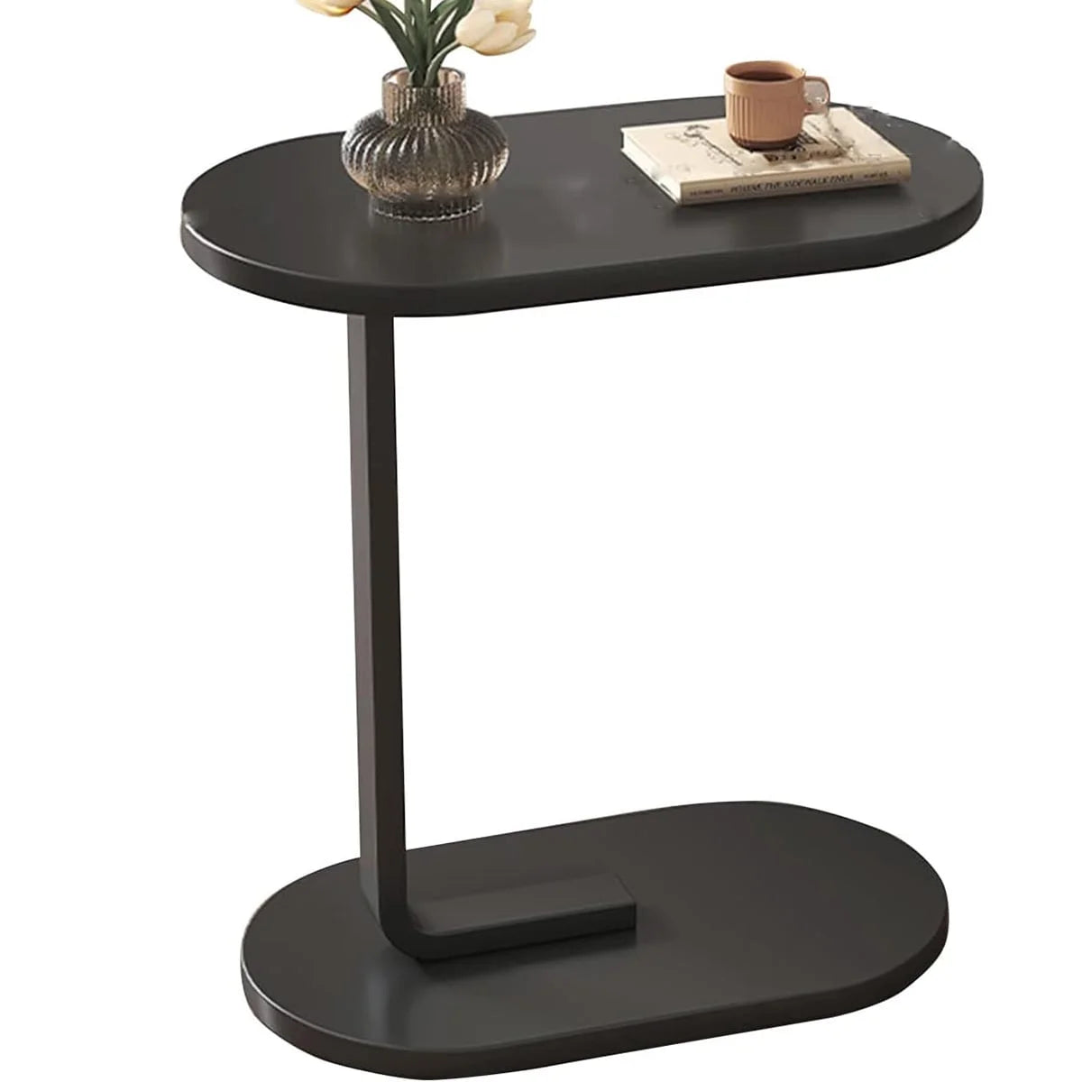 SUSUZI C-Shaped End Table Small Side Table for Couch Sofa Table for Living Room Bedroom Bedside, 11.8" W x 17."7 L x 24.5" H, Black