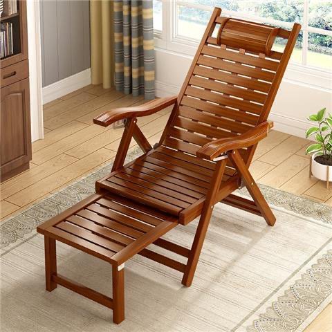 SUSUZI Foldable Bamboo Recliner Chair with 5-Position Adjustable Backrest, Ergonomic Lounging Chair, Supports Up to 300lbs