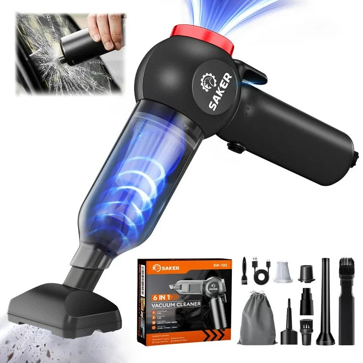 Saker Cordless Handheld Vacuum, 6 in 1 Multifunctional Vacuum with 120W/20000PA Brushless Motor, Window Breaker  Seatbelt Cutter for Car, Home, Office